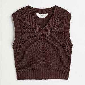 H&M Rib Knit Sweater Vest Dark Brown V-Neck